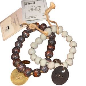 NEW 2 Simbi charm clay bracelets “free and true” beaded